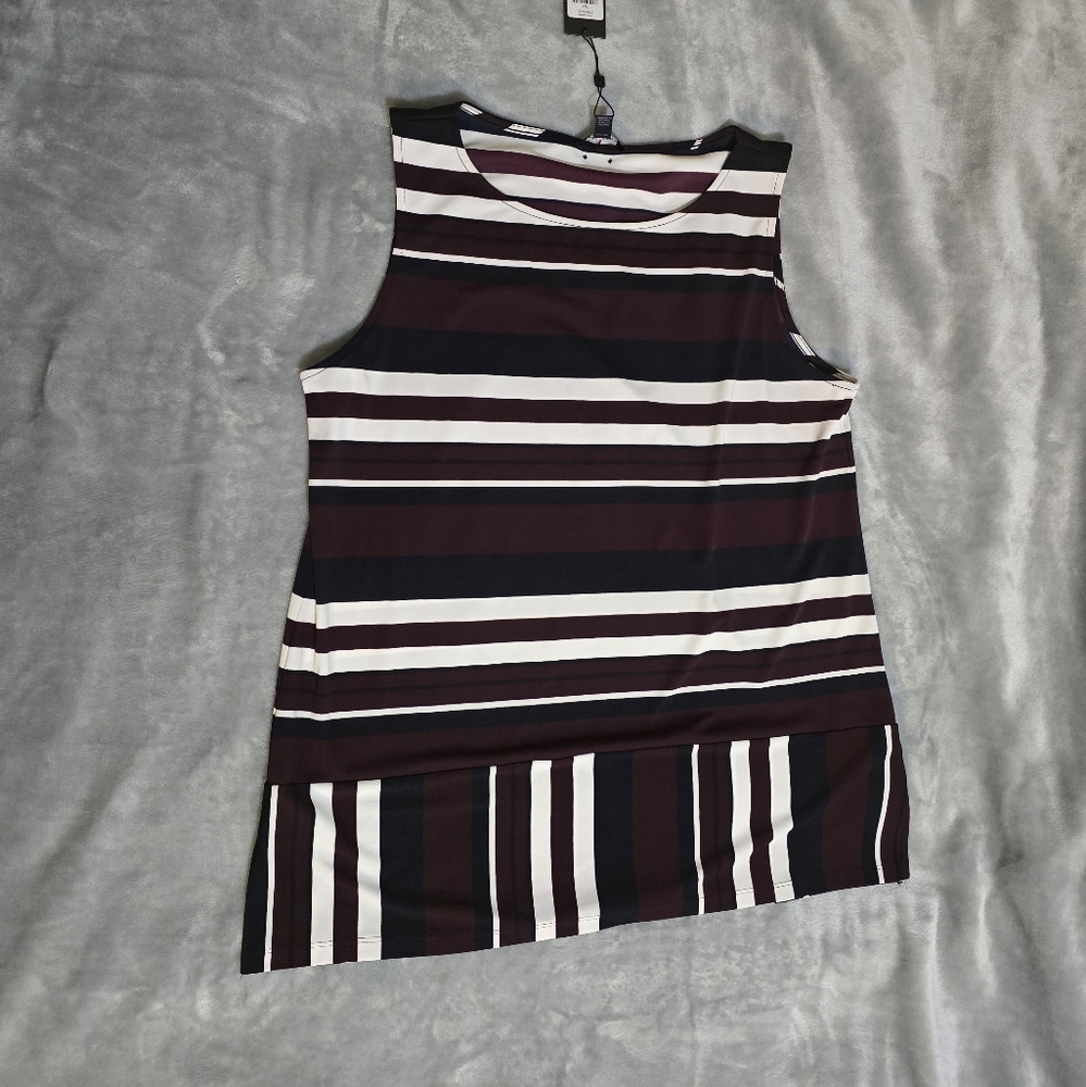 NWT Tommy Hilfiger Womens Sleeveless Dress Blouse XL Purple Blue White